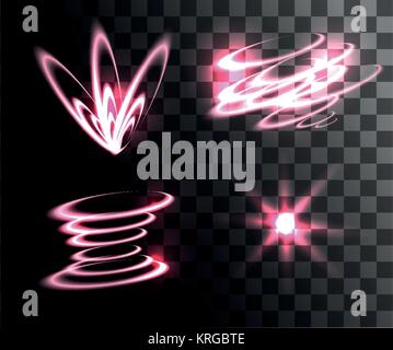 Set di vettore di rosa gli effetti di luce incandescente anelli luminosi con particelle isolate di decorazione su sfondo trasparente pagina sito web e mobile app desi Illustrazione Vettoriale