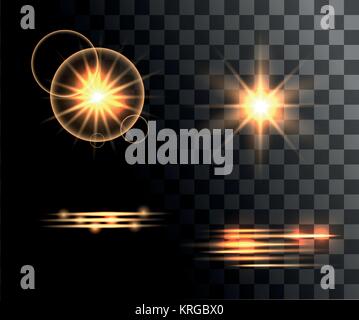 Set di golden vettore effetti di luce incandescente anelli luminosi con particelle isolate di decorazione su sfondo trasparente pagina sito web e mobile app de Illustrazione Vettoriale