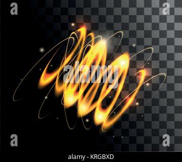 Vettore d'oro effetti di luce Luce incandescente anelli con particelle isolate di decorazione su sfondo trasparente pagina sito web e mobile app design. Illustrazione Vettoriale