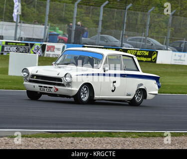 Carlos Monteverde, Gary Pearson, Ford Lotus Cortina, U2TC Trofeo, pre-66 al di sotto di 2 litro touring cars, Donington storica festa, 2017, motor racing, Foto Stock