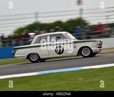 Martin Strommen, Ford Cortina Lotus Mk1, HRDC, Coys trofeo, Pre-66 Touring Cars, Donington storica festa, 2017, motor racing, motor sport, motorsp Foto Stock