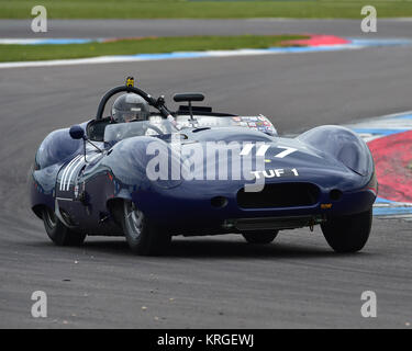 Nigel Greensall, Chris Milner, Lister Costin, Stirling Moss trofeo, pre-61 auto sportive, Donington storica festa, aprile 2017, motor racing, motore Foto Stock