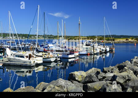 Oak Bay Marina in Victoria BC riempiti con le barche a vela. Foto Stock