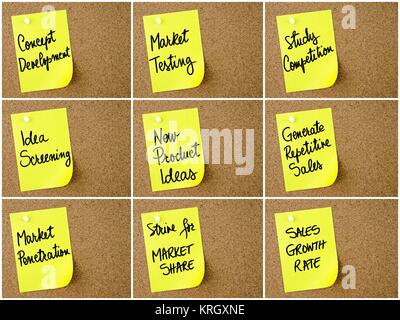 Photo Collage di Business e Marketing di appunti scritti su carta gialla post-it Foto Stock