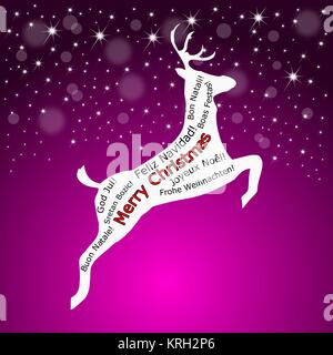 Decorative Merry Christmas wordcloud su un - di renne - illustrazione Foto Stock