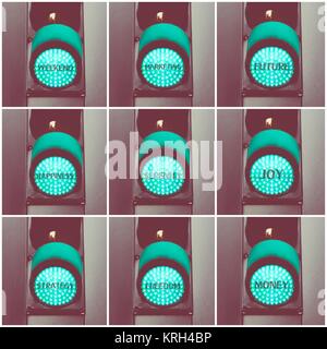 Concetto messaggi scritti su verde semaforo Foto Stock
