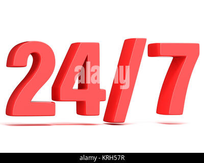 Red 24 ore al giorno 7 giorni la settimana segno. 3D Foto Stock