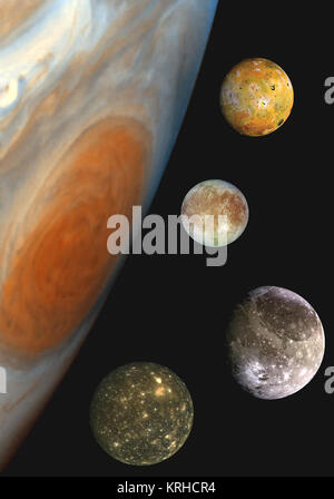 Giove e i satelliti galileiani Foto Stock