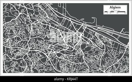 Alger Algeria mappa in stile retrò. Illustrazione Vettoriale. Mappa di contorno. Illustrazione Vettoriale