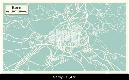 Berna Svizzera mappa in stile retrò. Illustrazione Vettoriale. Mappa di contorno. Illustrazione Vettoriale