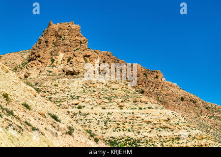 Paesaggio di Toujane, un riff villaggio di montagna nel sud della Tunisia. Il Nord Africa Foto Stock