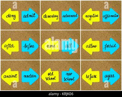 Antonym concetti scritti sulle frecce opposte Foto Stock