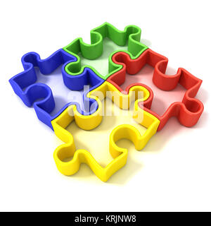 Quattro coloratissimi puzzle delineato i pezzi del puzzle, nastrati Foto Stock