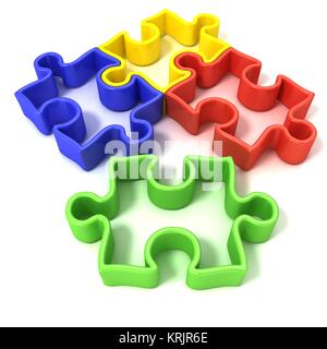 Quattro coloratissimi puzzle delineato i pezzi del puzzle. Isolato Foto Stock