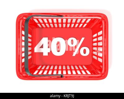 40 percento di sconto tag nella Red carrello. 3D Foto Stock