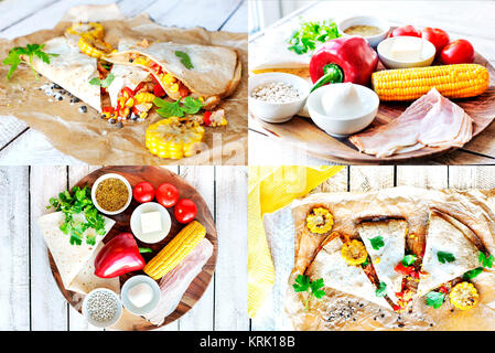 Collage. Ingredienti per il Mexican Quesadilla wrap Foto Stock