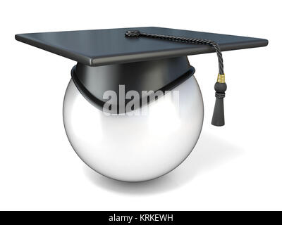 La sfera bianca con cappuccio di graduazione, vista laterale. Illustrazione concettuale. 3D Foto Stock