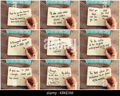 Photo Collage di citazioni scritte a mano su notebook Foto Stock