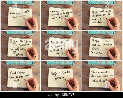 Photo Collage di citazioni scritte a mano su notebook Foto Stock
