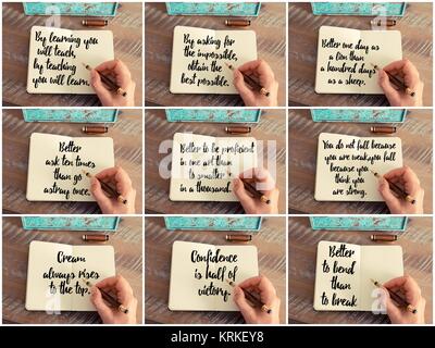 Photo Collage di citazioni scritte a mano su notebook Foto Stock