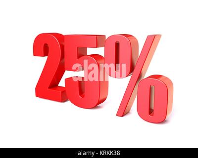 Rosso segno di percentuale 25. 3D Foto Stock