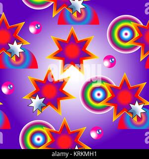 Abstract texture seamless costituito da stelle colorate e palline colorate. Illustrazione Vettoriale