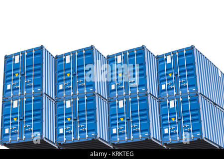 Una pila di sei Blue Sea Containers Foto Stock