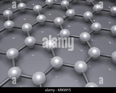 Lo strato di grafene struttura modello molecolare, reticolo esagonale fatta di atomi di carbonio. 3d illustrazione Foto Stock