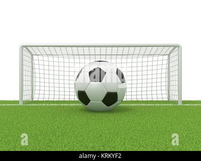 Calcio - pallone da calcio nella parte anteriore del porta obiettivo sull'erba. 3D Foto Stock