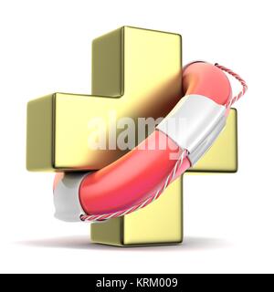 Lifebelt su golden medical segno a forma di croce. 3D Foto Stock