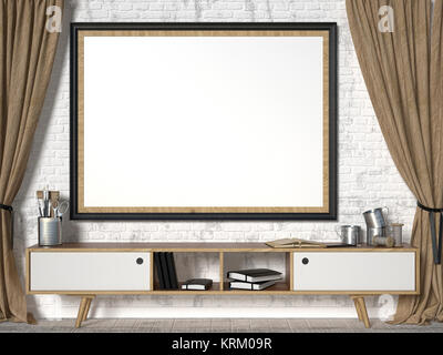 Mock up cornice immagine marrone con le tende. 3D Foto Stock