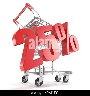 25% - venticinque percento di sconto nella parte anteriore del carrello. Il concetto di vendita. 3D Foto Stock