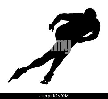 Silhouette nera atleta pattinatore di velocità illustrazione vettoriale Foto Stock
