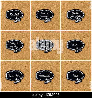 Photo Collage di varie parole scritte sul pensiero nero bubble Foto Stock