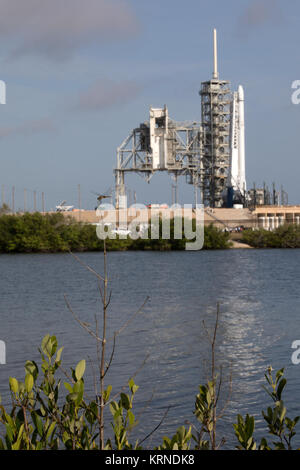 Come un falco 9 rocket è pronta per il decollo al Kennedy Space Center complessi di lancio 39A. Il razzo favorirà un drago veicolo spaziale di rifornimento alla Stazione spaziale internazionale. Il decollo è previsto per le 5:55 p.m. EDT. Sul suo undicesimo commerciali servizi di rialimentazione missione alla stazione spaziale, Dragon porterà fino 6.000 libbre di materiali di consumo, come la stella di neutroni composizione interna Explorer o più carino, strumento per studiare la straordinaria fisica delle stelle di neutroni. KSC-20170601-PH GEB01 0117 (34647712300) Foto Stock