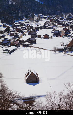 View from the Shiroyama Viewpoint at Ogimachi Village in Shirakawago, a UNESCO World Heritage Site Foto Stock