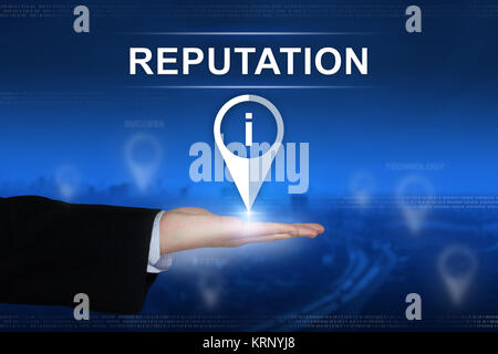 Pulsante di reputazione su sfondo sfocato Foto Stock