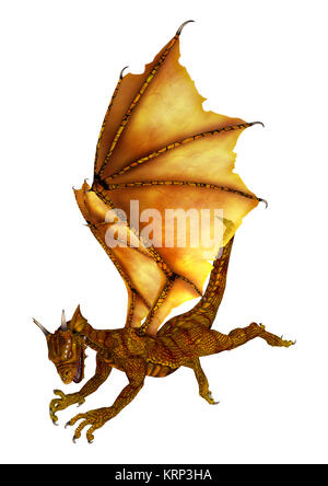 3D Rendering Golden Dragon su bianco Foto Stock