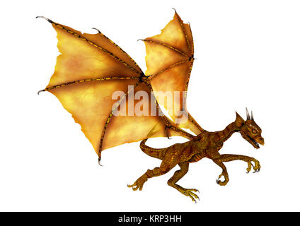 3D Rendering Golden Dragon su bianco Foto Stock