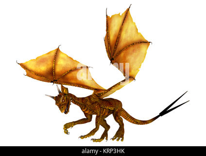 3D Rendering Golden Dragon su bianco Foto Stock