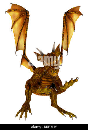 3D Rendering Golden Dragon su bianco Foto Stock