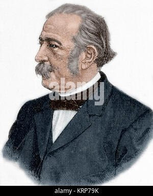 Theodor Fontane (1819-1898). Scrittore tedesco. Ritratto. Incisione. Colorati. Foto Stock