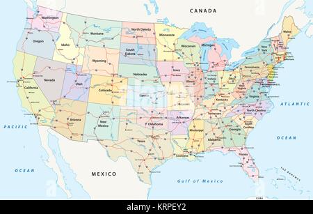 Noi Interstate Highway, politica e amministrativa di mappa vettoriale Illustrazione Vettoriale