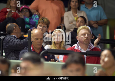 KEY BISCAYNE, FL - MARZO 27: Boris Becker, Jelena Djokovic è avvistata al Miami aperto a Crandon Park Tennis Center su Marzo 27, 2015 in Key Biscayne, Florida. Persone: Boris Becker, Jelena Djokovic Foto Stock