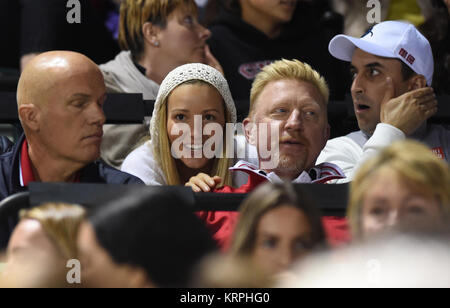 KEY BISCAYNE, FL - MARZO 27: Boris Becker, Jelena Djokovic è avvistata al Miami aperto a Crandon Park Tennis Center su Marzo 27, 2015 in Key Biscayne, Florida. Persone: Boris Becker, Jelena Djokovic Foto Stock