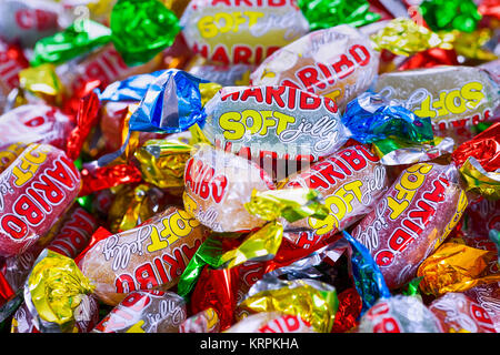 Tambov, Federazione Russa - Aprile 20, 2013 Haribo soft jelly caramelle. Full frame. Studio shot. Foto Stock