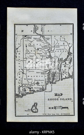 1830 Nathan Hale mappa - Rhode Island - Providence Bristol Newport - Stati Uniti Foto Stock