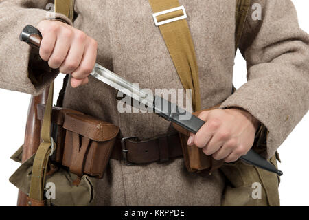 Close-up di baionetta di un soldato sovietico,ww2 Foto Stock