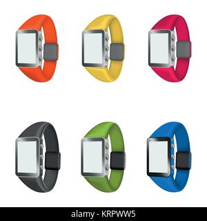 Set di orologi intelligenti su sfondo bianco Illustrazione Vettoriale