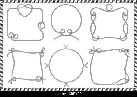 Set di vecchi telai di corda in diversi stili unici su sfondo bianco Illustrazione Vettoriale